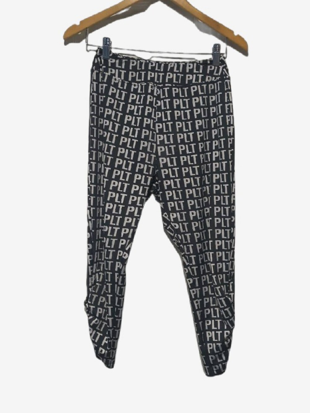 PrettyLittleThing Black White PLT Logo Print High Waisted Leggings Size 6